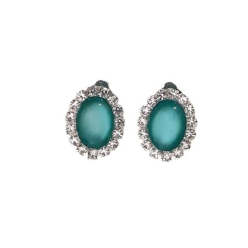 Oval Teal Green Clip On Earrings