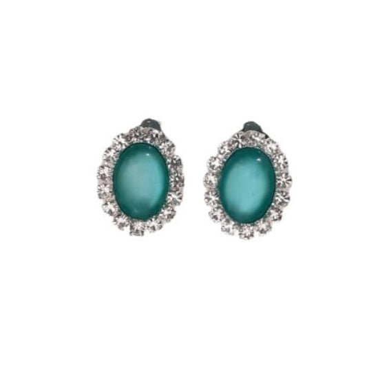 Oval Teal Green Clip On Earrings