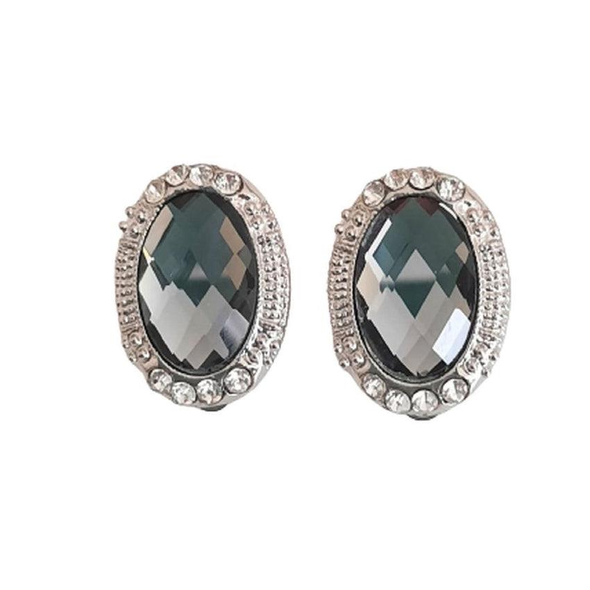 Oval Grey Centre With Crystal Clip On Earrings