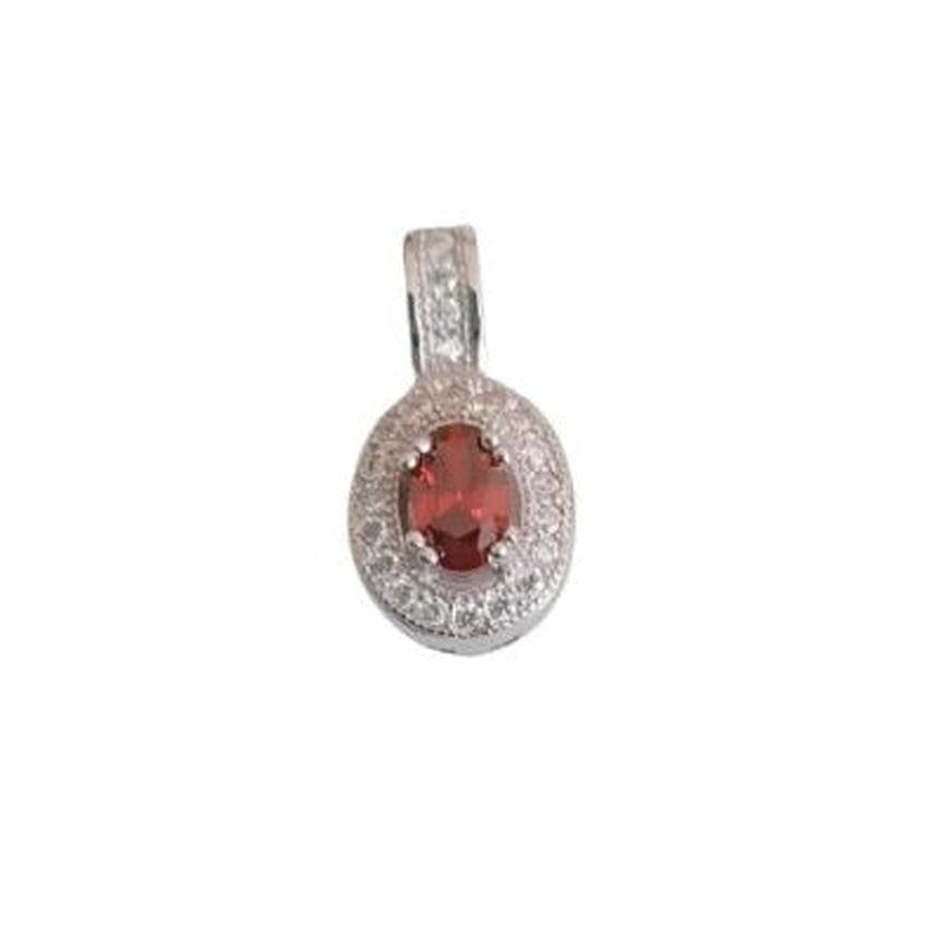 Oval Red And White Cubic Zirconia Stone Silver Pendant