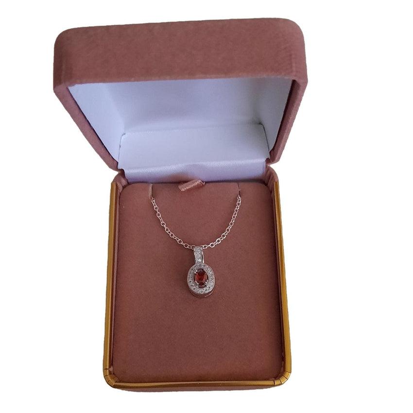 Oval Red And White Cubic Zirconia Stone Silver Pendant