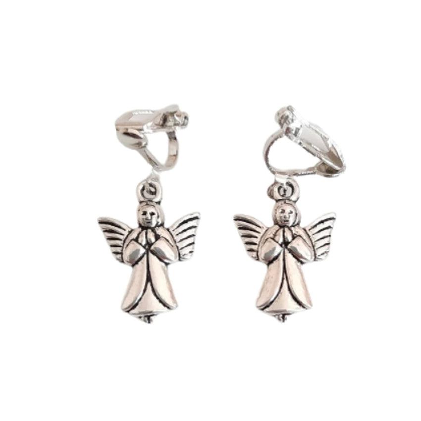Oxidised Angel Clip On Earrings