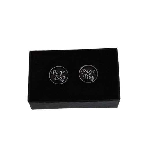 Page Boy Round Black Enamel Cufflinks