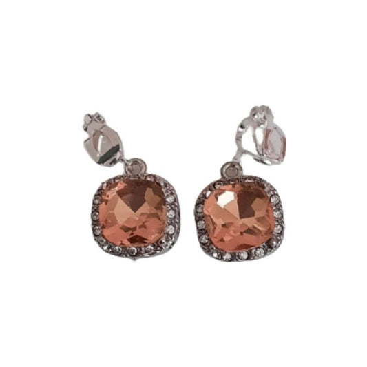 Pale Orange Cubic Zirconia Drop Clip On Earrings