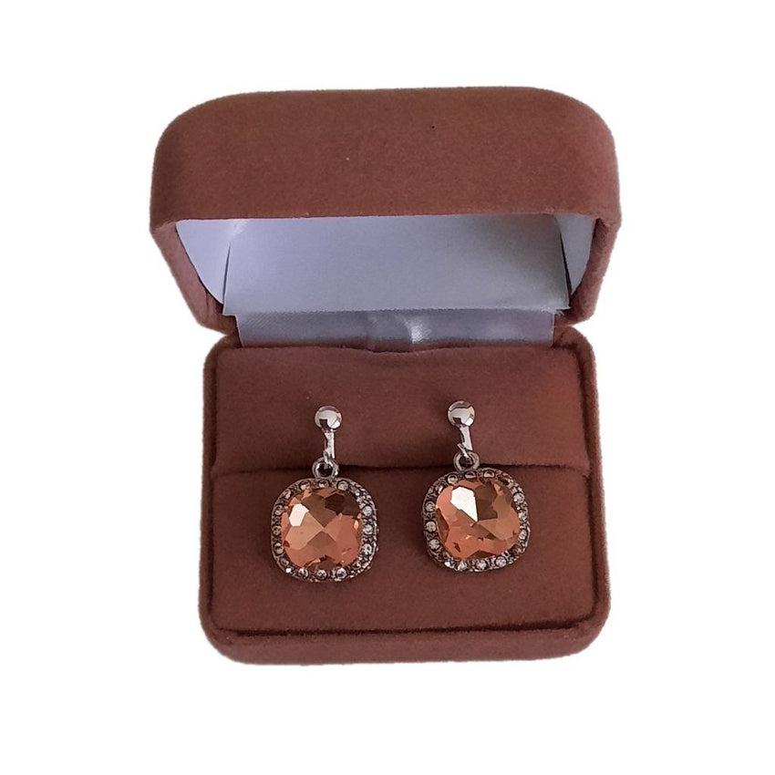 Pale Orange Cubic Zirconia Drop Clip On Earrings