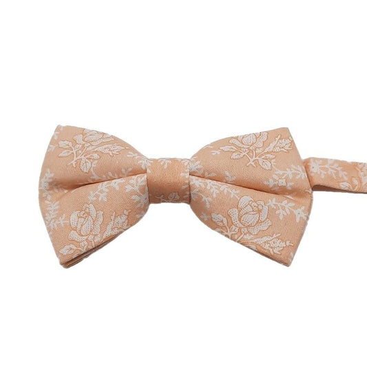 Pale Orange With White Flower Pattern Bow Tie