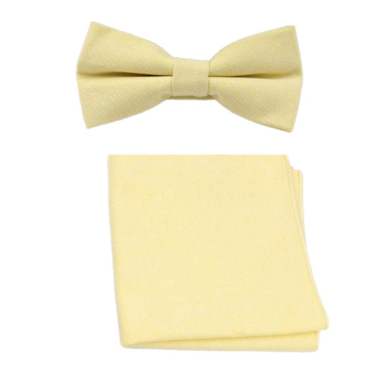 Pale Yellow Cotton Bow Tie And Hanky Set