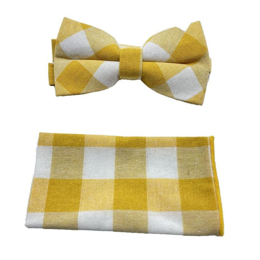 Pale Light Orange Checked Bow Tie Set