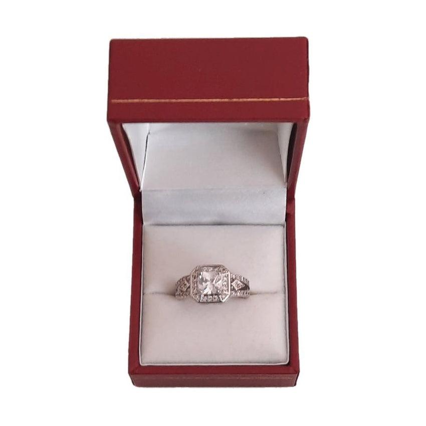 Pave Set Cubic Zirconia Ladies Cocktail Ring With A Square Stone