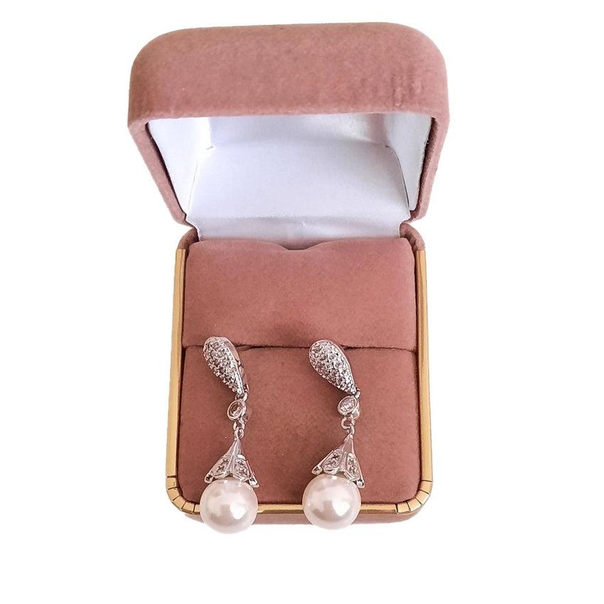 Pave Set Stem Freshwater Pearl Earrings