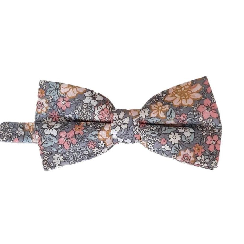 Peach And Grey Floral Adjustable Bow Tie