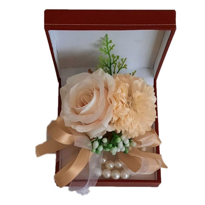 Peach Carnation And Rose Silk Flower Corsage