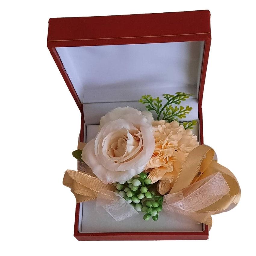 Peach Rose And Carnation Silk Flower Wrist Corsage