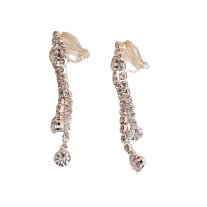 Pear Drop Diamante Edged Clip On Earrings With Diamante Drop