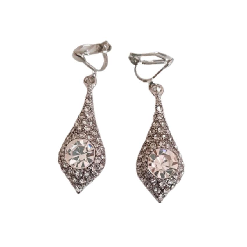 Pear Drop Full Diamante Clip On Earrings