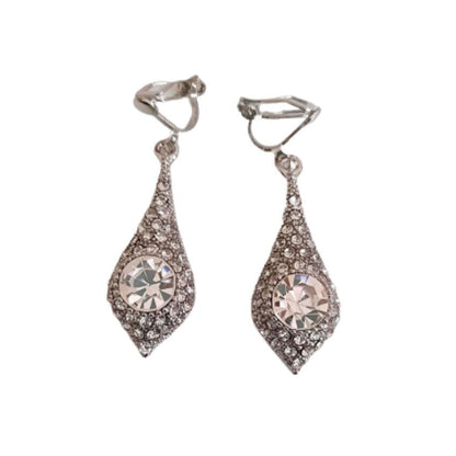 Pear Drop Full Diamante Clip On Earrings