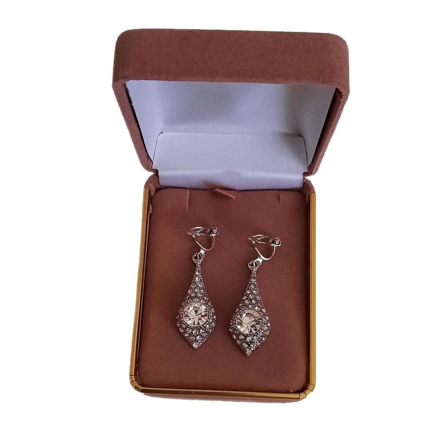 Pear Drop Full Diamante Clip On Earrings