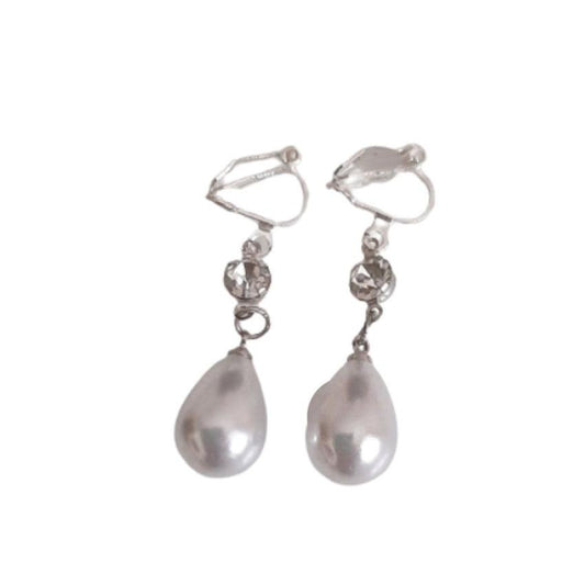 Pearl And CZ Drop Clip On Earrings