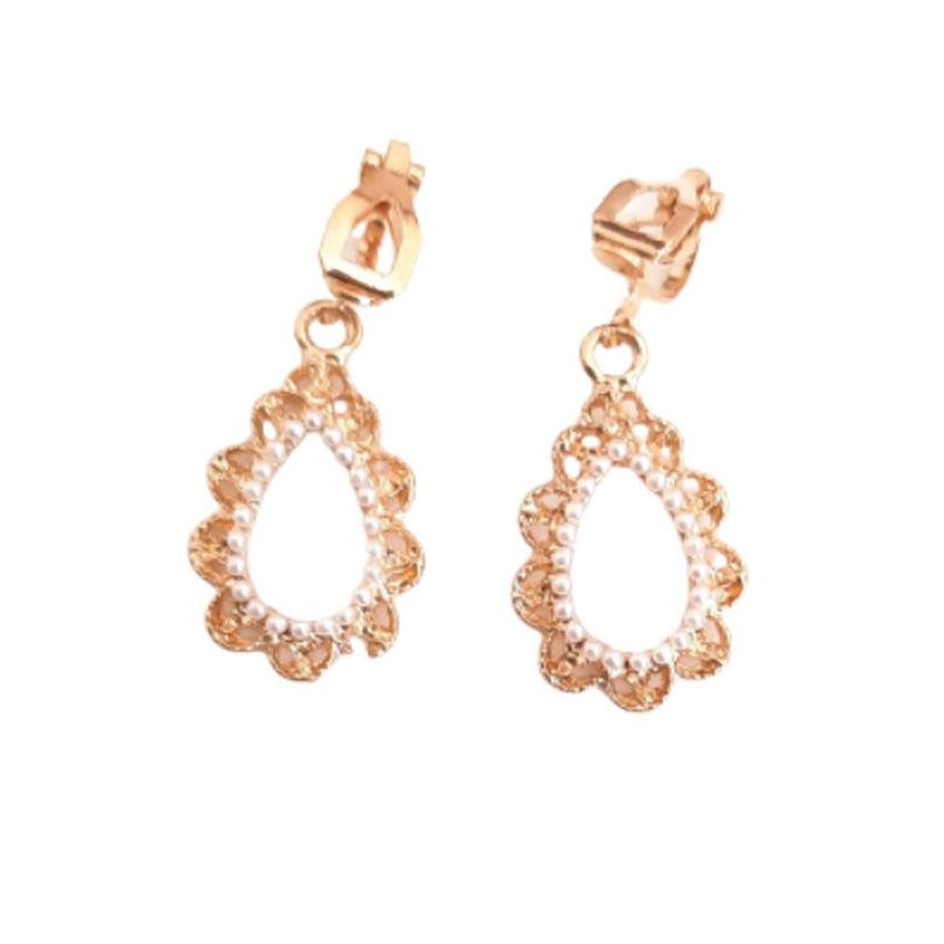 Pearl And Gold Open Clip On Earrings