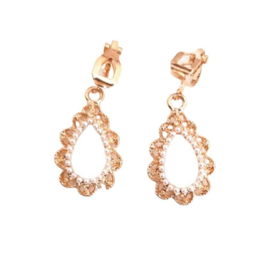 Pearl And Gold Open Clip On Earrings