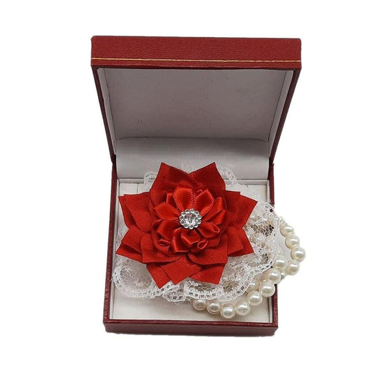 Pearl Bracelet Red Flower Centre Wrist Corsage