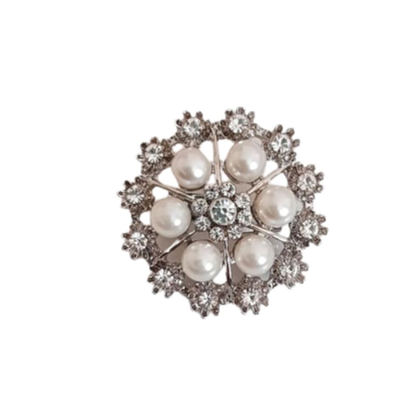 Pearl Centre And Diamante Flower Brooch