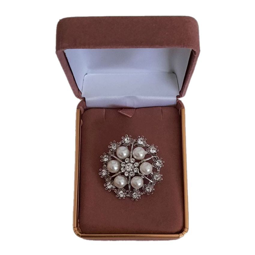 Pearl Centre And Diamante Flower Brooch(2)