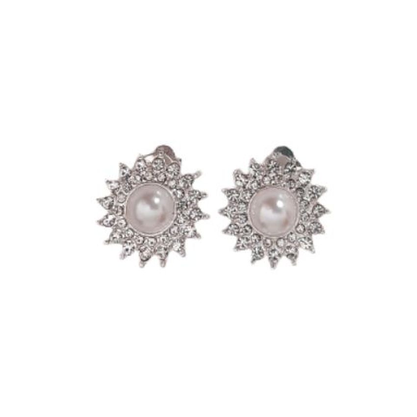 Pearl Centre Bling Clip On Earrings