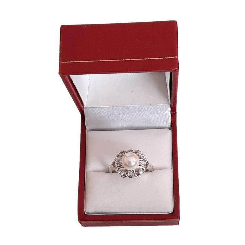 Pearl Centre Stone With a Cubic Zirconia Set Band Ring
