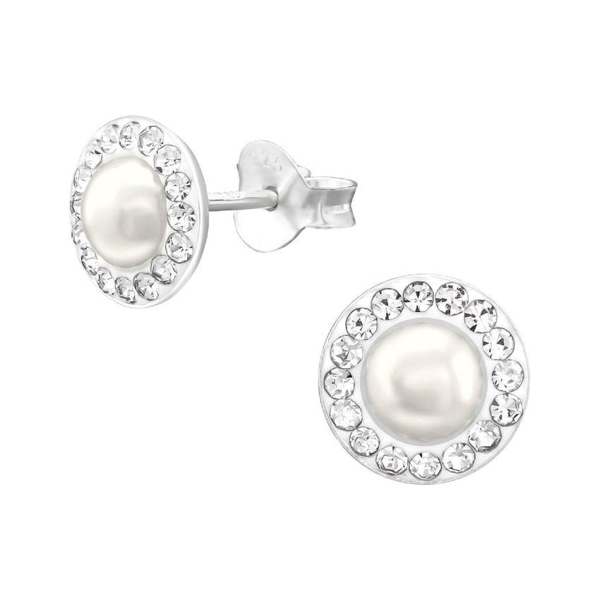Pearl Centre With Crystal Edges Girls Small Communion Earrings