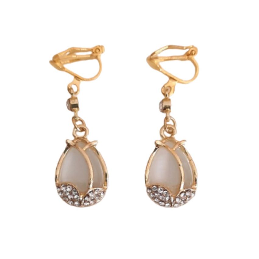 Pearl Enamel Drop Clip On Fashion Jewellery Earrings