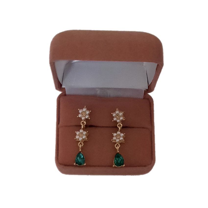 Pearl Flower Green Stone Clip On Earrings(2)