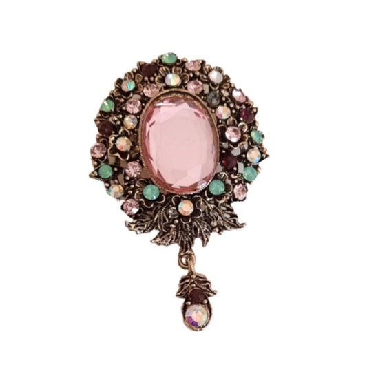 Pink And Green Cubic Zirconia Brooch