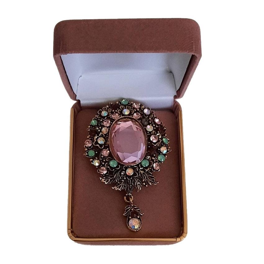 Pink And Green Cubic Zirconia Brooch