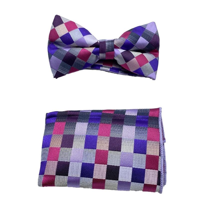 Pink And Purple Harlequin Design Bow Tie Set