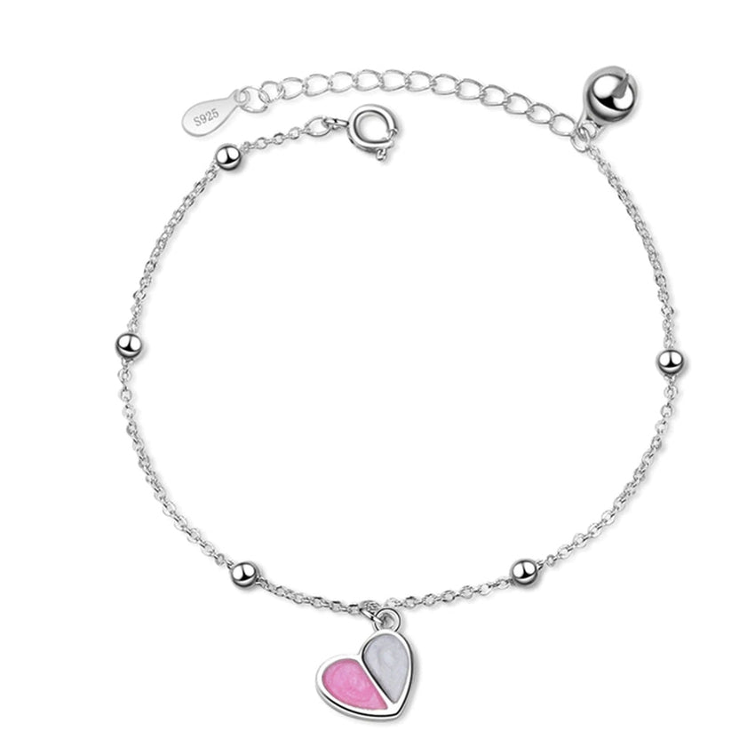 Pink And White Opal Heart Charm Bracelet