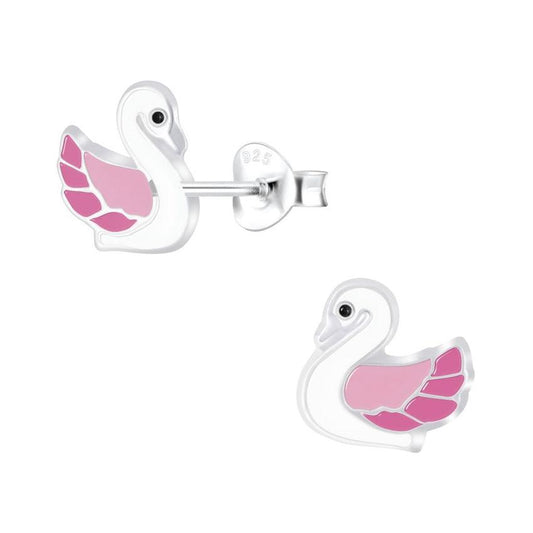 Pink And White Swan Sterling Silver Earrings