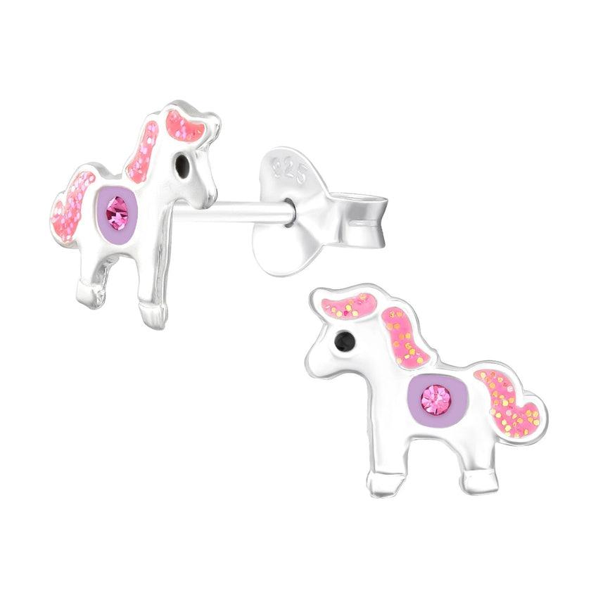 Pink CZ Horse Sterling Silver Earrings
