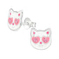 Pink Cat Face Sterling Silver Earrings