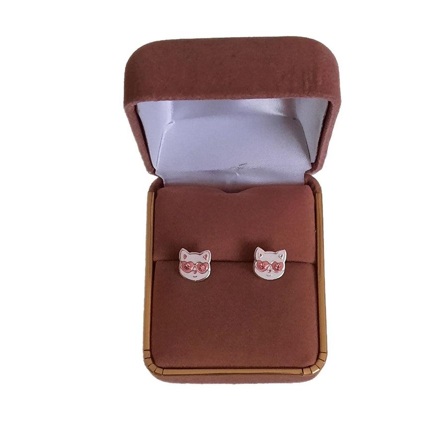 Pink Cat Face Sterling Silver Earrings