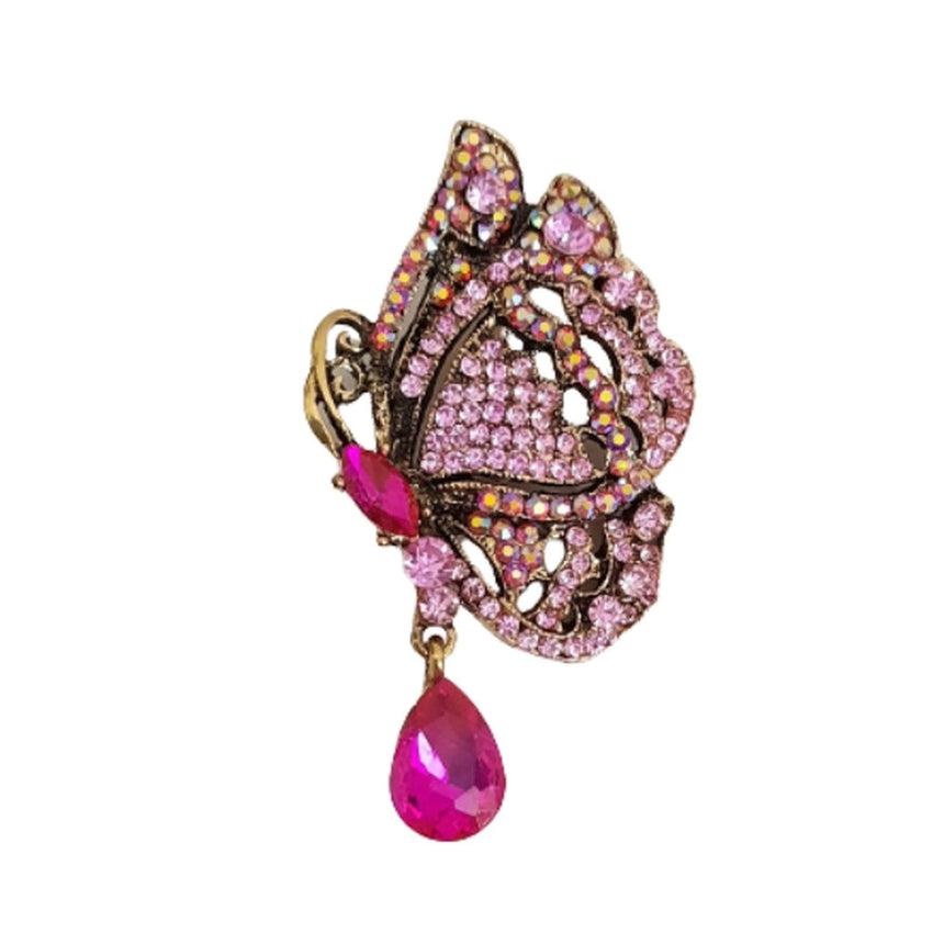 Pink Crystal Butterfly Brooch