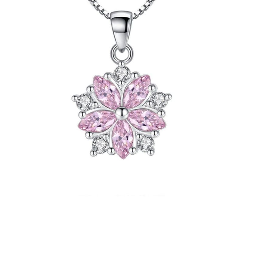 Pink Cubic Zirconia Girls Silver Pendant