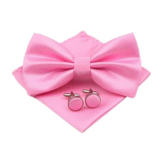 Pink Cufflinks Bow Tie And Hanky Set