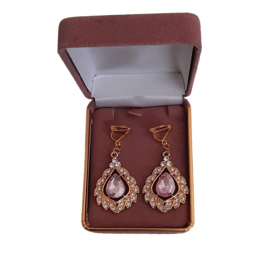 Pink Diamante Chandelier Clip On Earrings