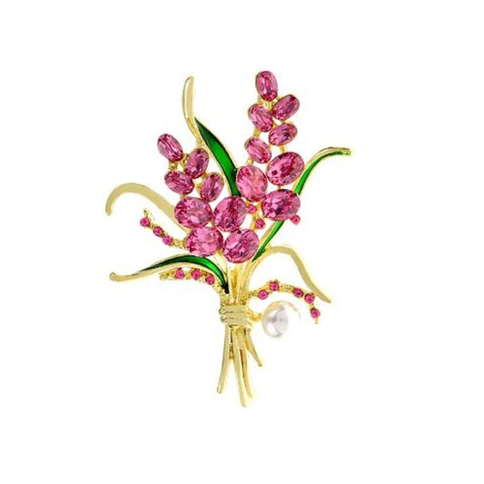 Pink Diamante Flower Bouquet Brooch