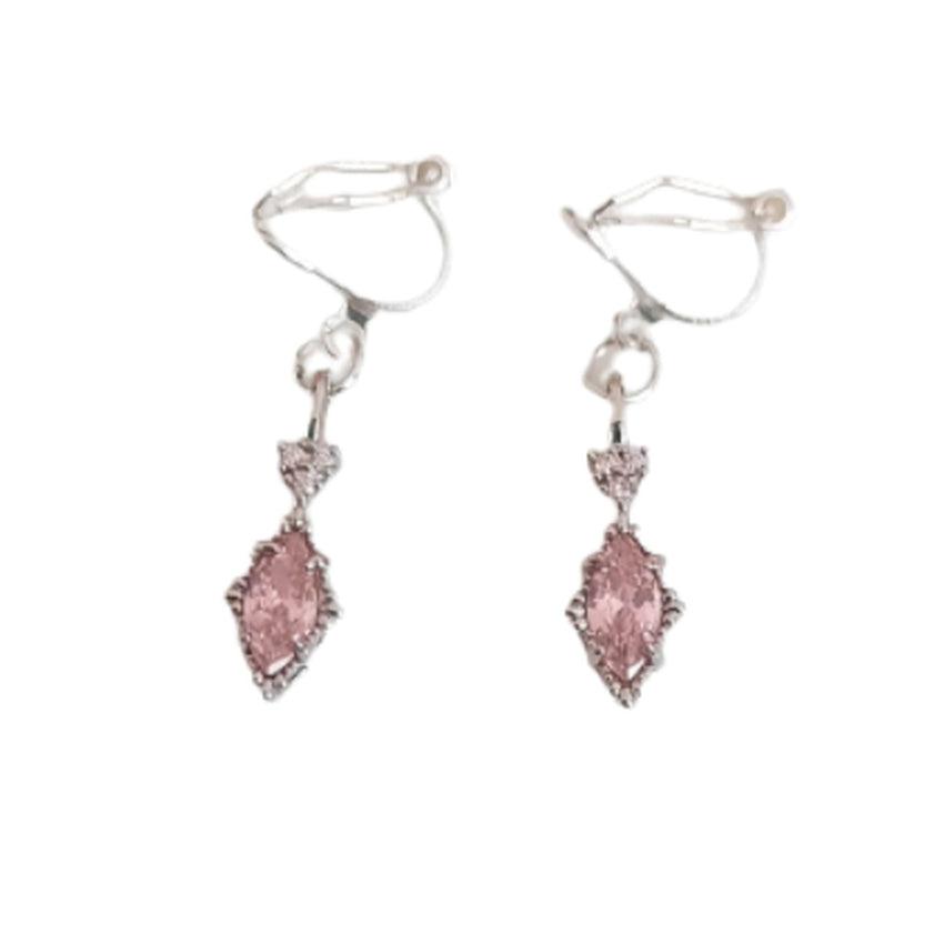 Pink Diamante Small Drop Clip On Earrings