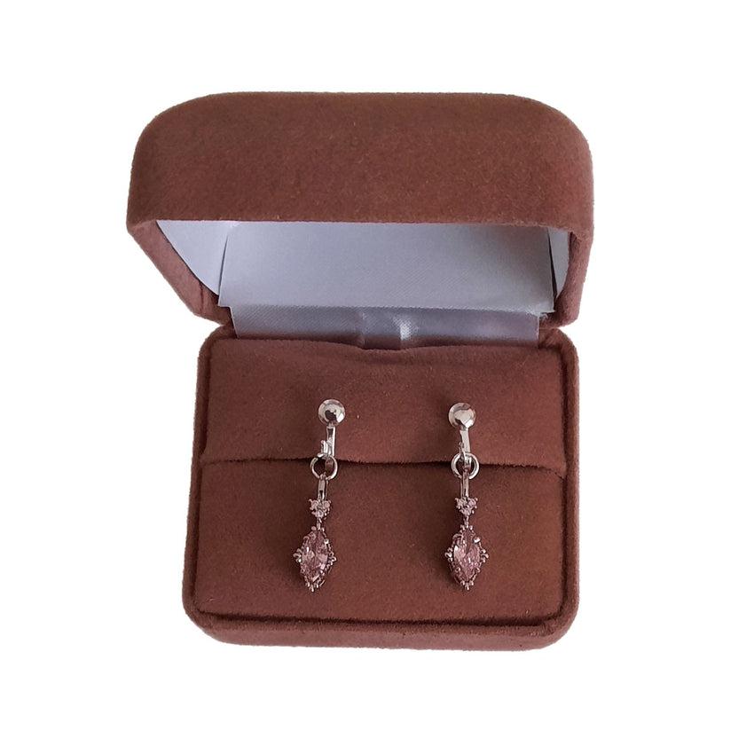 Pink Diamante Small Drop Clip On Earrings