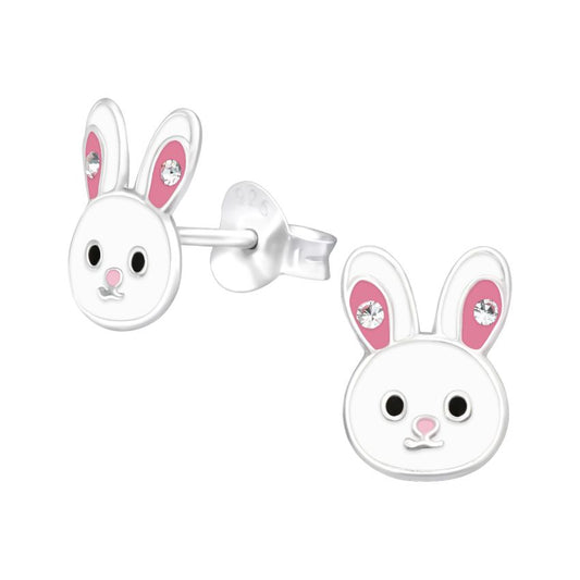 Pink Ear Rabbit Sterling Silver Childrens Earrings