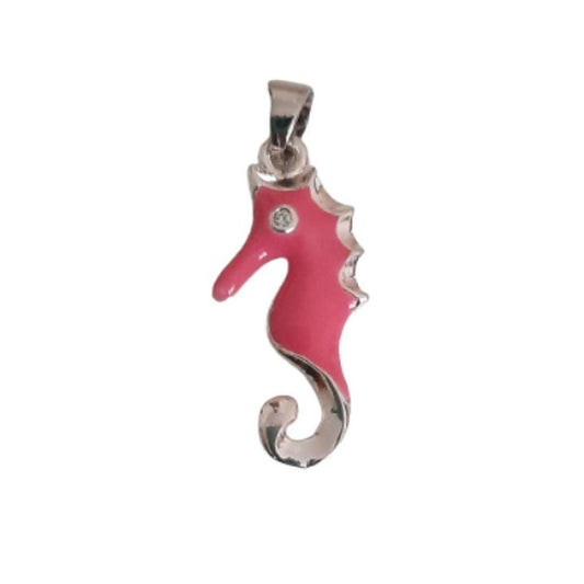 Pink Enamel Silver Seahorse Pendant