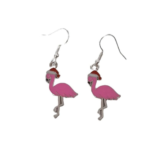 Pink Flamingo Christmas Earrings
